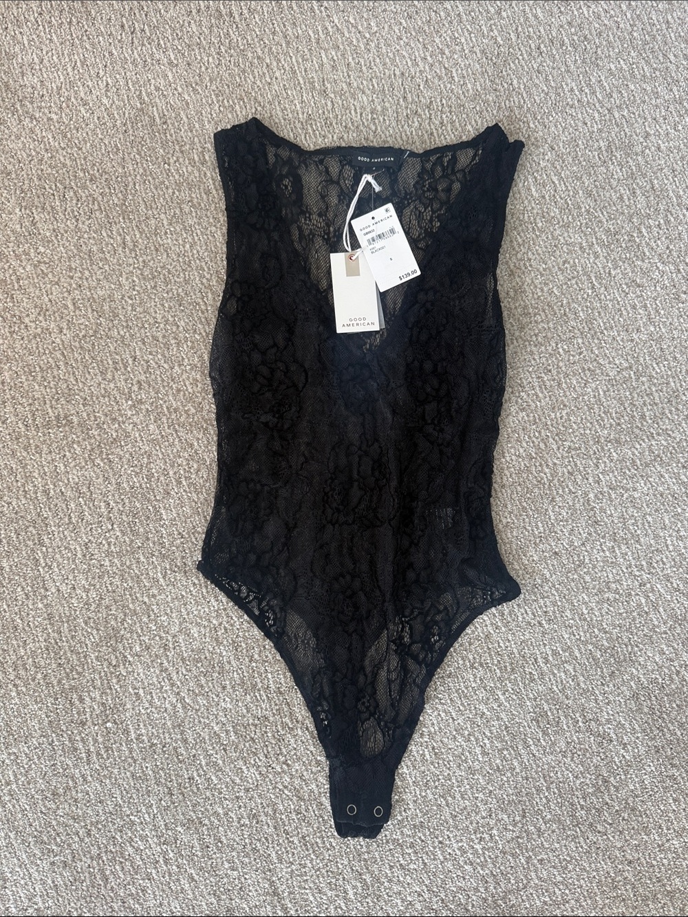 Good American Black Floral Lace Bodysuit
